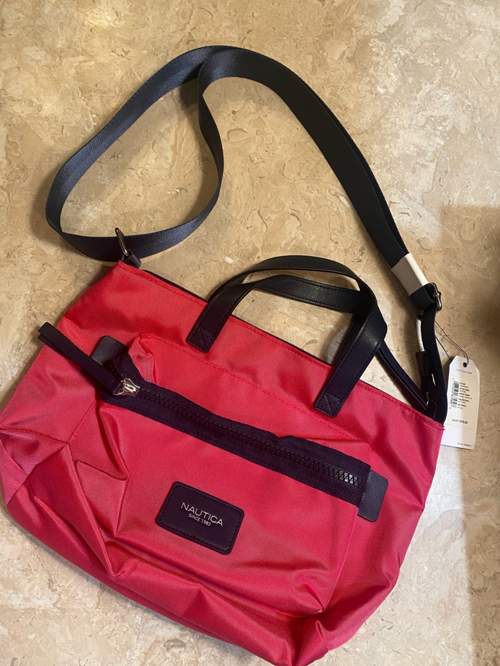 Nautica Red Duffel-Style Crossbody Bag with Black Trim